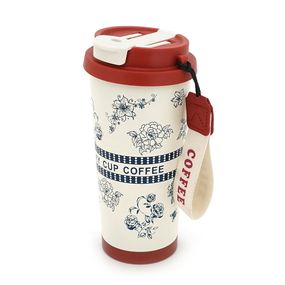Термокухоль пластиковий Merlion Coffee, з трубочкою, об'єм 500мл., колба з нержавіючої сталі, білий з червоним і сірим