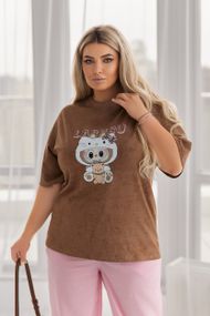 Женская свободная футболка Labubu варенка тай дай цвет коричневый, размер 46/48, GF05256