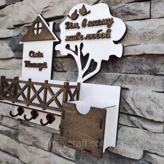 Настінна ключниця з дерева Дерев’яний органайзер для ключів Тримач для зберігання Персоналізація | Зображення 2