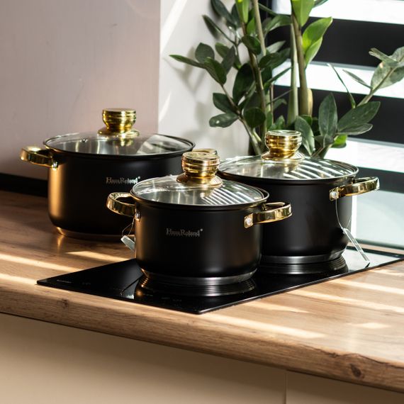 Набір каструль з нержавіючої сталі 3 штуки 5,1/3,9/2,9 л чорний