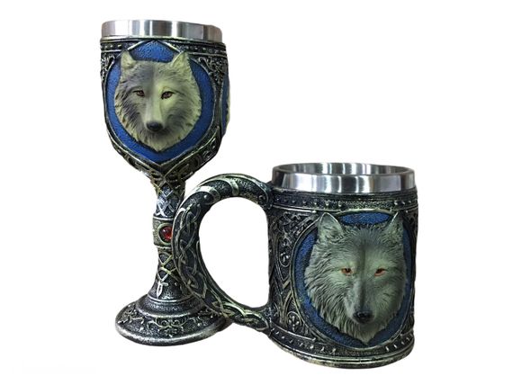 Подарунковий набір "Вовк" — кружка 400 мл + бокал 200 мл у фентезі стилі | Зображення 2