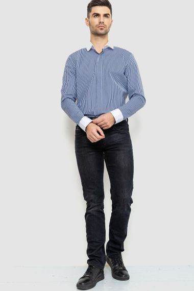 Сорочка чоловіча в смужку, колір біло-синій, 214R35-18-308 | Зображення 1