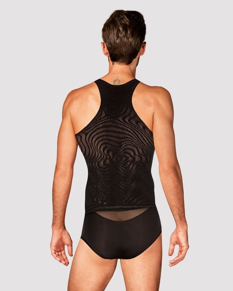 Мужская полупрозрачная майка-борцовка с узором Obsessive T103 tank top S/M/L, черная | Зображення 1