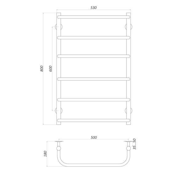 Рушникосушарка UNIO LS W 800-500-6 Драбинка Скоба (20882) | Зображення 1