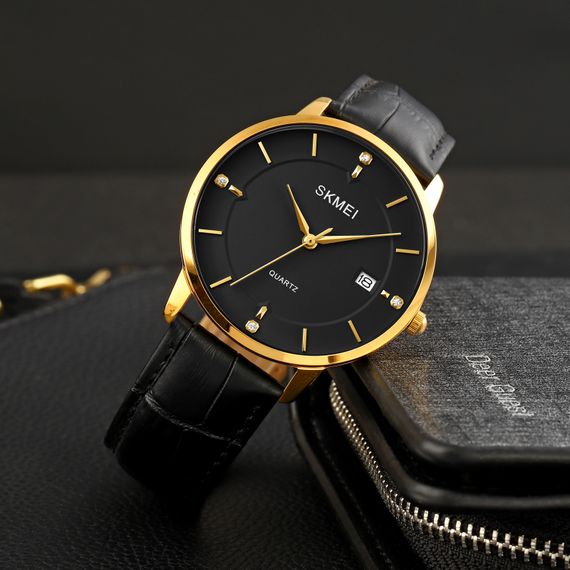 Чоловічий годинник Skmei 1801LGDBK Gold-Black Leather | Зображення 2