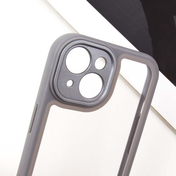 TPU чехол Transparent + Colour 1,5mm для Apple iPhone 14 (6.1") Grey | Зображення 6