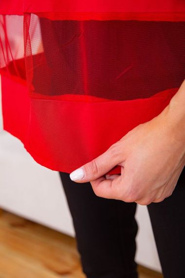 Літня шифонова блуза, з сіткою червоного кольору, 172R015 | Зображення 4