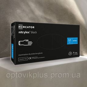 Рукавички нітрилові MERCATOR, чорні, М (100шт/50пар)