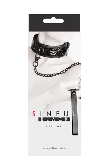 Нашийник з повідцем NS Novelties Sinful Black Collar Sex Aura | Зображення 1