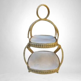 Піднос-цукерниця (2 яруси з білими тарілками) для фруктів та солодощів WL707-4