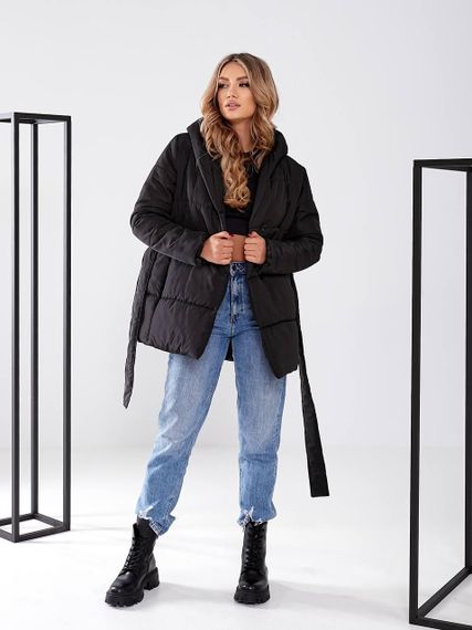 Жіноча зимова куртка з поясом, арт. 505, чорний | Зображення 1