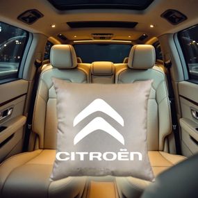 Авто Подушка з вишивкою логотипу марки сітроен Citroen бежевий автомобілісту 00168