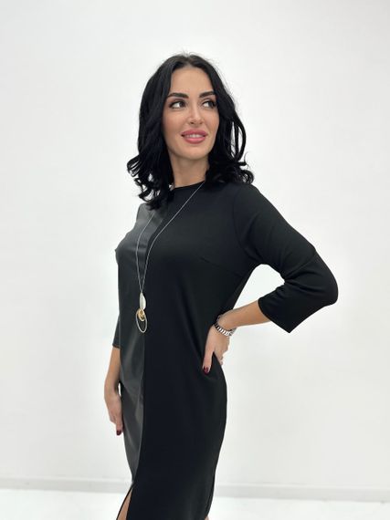 Женское красивое нарядное платье с экокожей GF8977 размер 46/48 цвет черный | Зображення 4