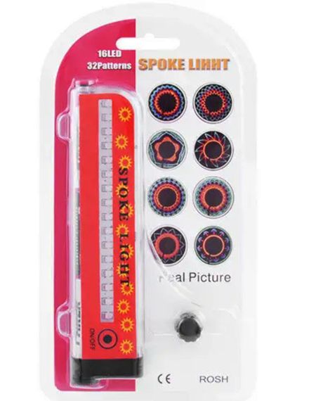 Велосипедная разноцветная светодиодная подсветка колес велосипеда Spoke light 16 LED 32 вело узора | Зображення 9
