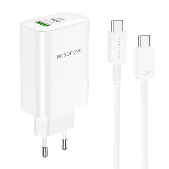 Мережевий Зарядний Пристрій Borofone BN10 Sunlight PD65W Type-C to Type-C Колір Бiлий