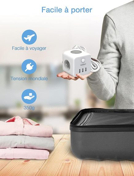 Сетевой удлинитель TESSAN USB Power Strip Cube, 3 розетки, 3 USB-порта, выключатель, 1.5 м, серый | Зображення 6