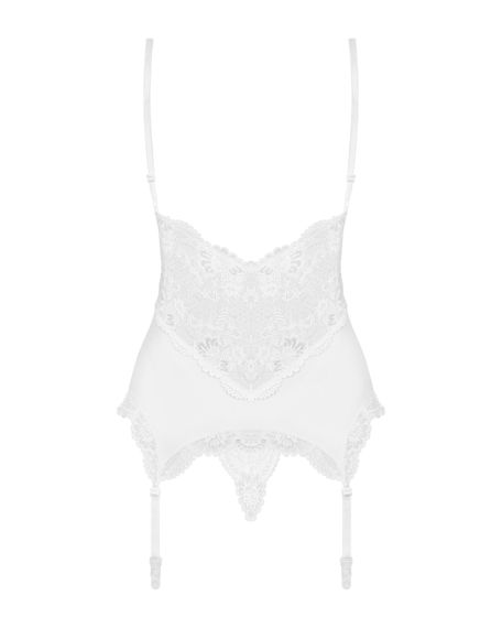 Сатиновий мереживний корсет Obsessive 810-COR-2 babydoll & thong L/XL, білий, корсет, танга | Зображення 5