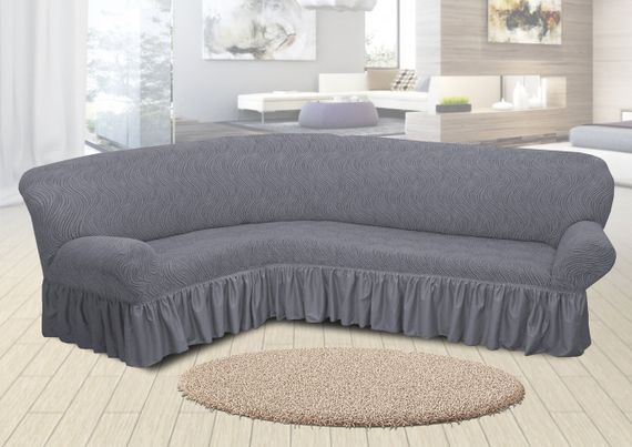 Жаккардовый чехол на угловой диван Volna с юбкой Темно-серый