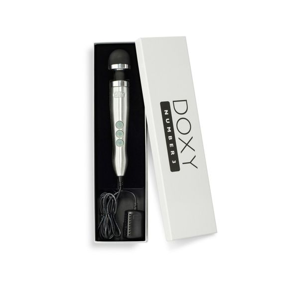 Вібромасажер DOXY Die Cast 3 Silver (Satin), дуже потужний, живлення 220В, металевий корпус | Зображення 3
