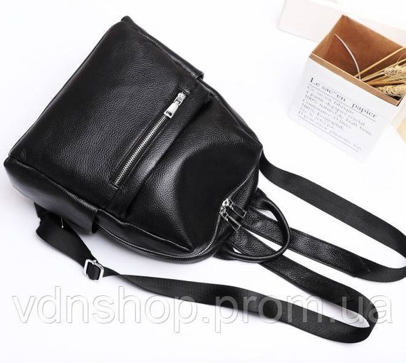 Женская сумка на плече из натуральной кожи 27х31х12, рюкзак с отделами для гаджетов, черная | Зображення 1