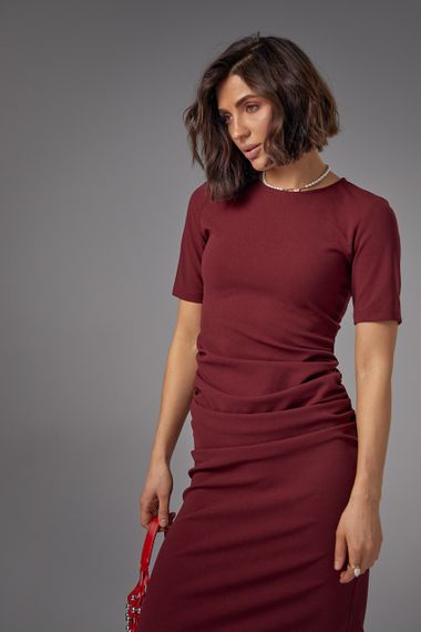 Силуэтное платье миди с драпировкой - бордо цвет, S (есть размеры) | Зображення 2