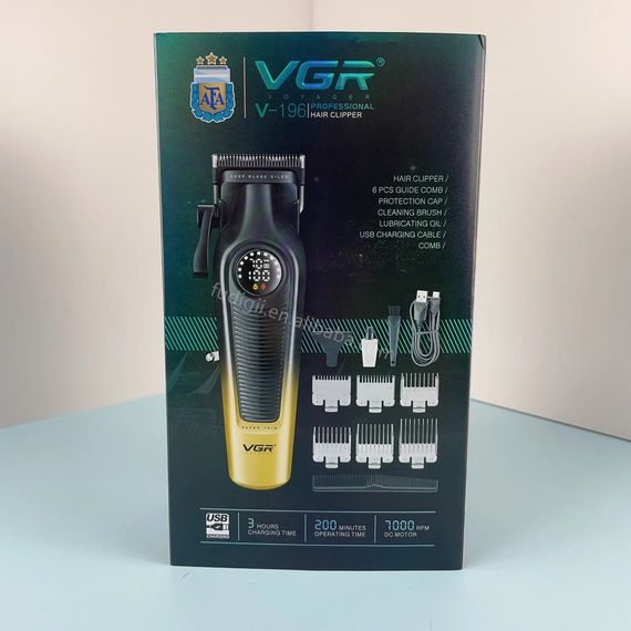 Акумуляторна машинка для стрижки VGRV-196, 8 насадок, 7000 RPM, 2000 mAh, LED-дисплей, XPRO (46071-VGRV-196 GREEN_554) | Зображення 4