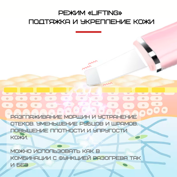 Портативний Ультразвуковий Скрабер Для Чистки Обличчя, Ліфтингу та Фонофорезу з Функцією EMS та Розігріваючим Ефектом 4in1 Рожевий | Зображення 5