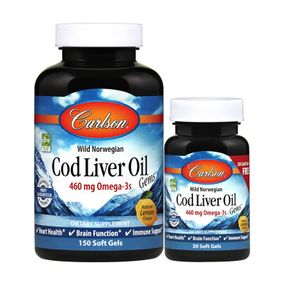 Жирные кислоты Carlson Жир из Печени Трески, Вкус Лимона, Cod Liver Oil Lemon, 150+30 жела (CAR-01384) - Топ