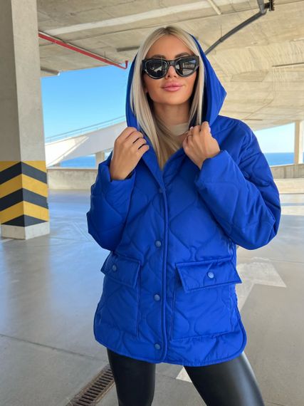Женская демисезонная стеганая куртка с капюшоном на кнопках NA1039 цвет синий, размер 46/48 | Зображення 2