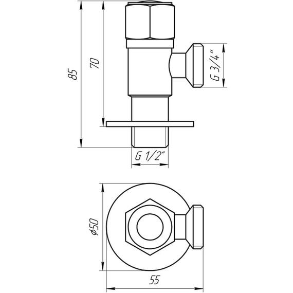 Кран кульовий кутовий Professional 1/2″х3/4″ NV-QP888 | Зображення 1