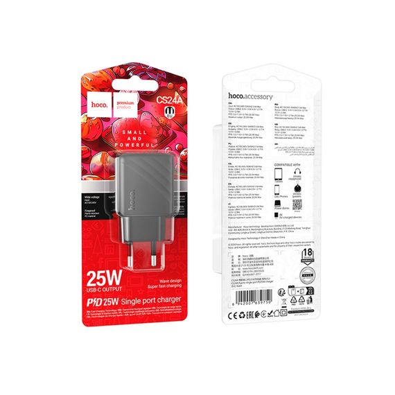 Мережевий зарядний пристрій Hoco CS24A 1 USB-C PD/QC 25W | Зображення 1