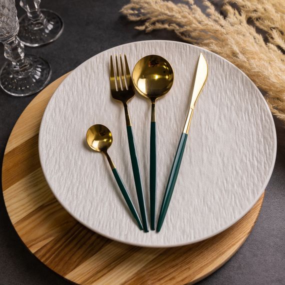Набір столових приборів 24 предмети столовий набір на 6 персон Золотистий з зеленим HP-20-48 | Зображення 3