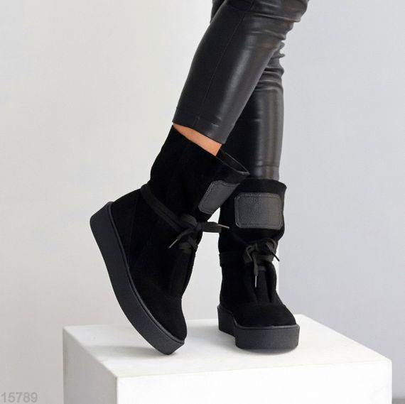Дизайнерські зимові чорні високі черевики натуральна замша | Зображення 7