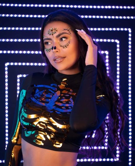 Маска скелета зі страз і блискучого каміння Leg Avenue золота sexstyle | Зображення 4