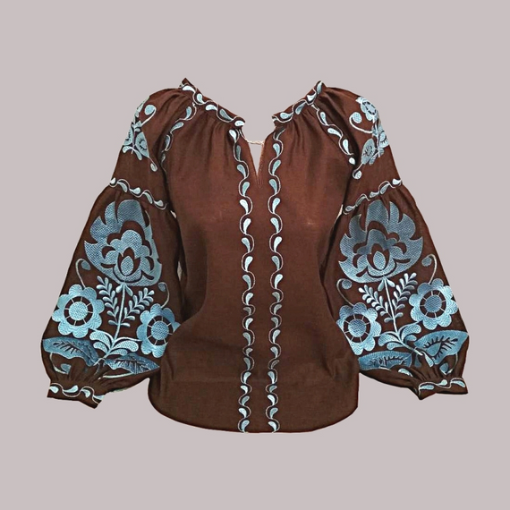 Рубашка Украинская вышиванка 22649 цвет коричневый размер XL/XXL | Зображення 1