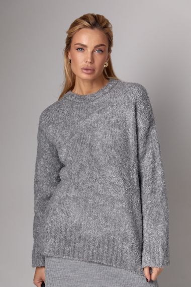 Жіночий подовжений в'язаний джемпер oversize - сірий цвет, ONE SIZE (є розміри) | Зображення 3