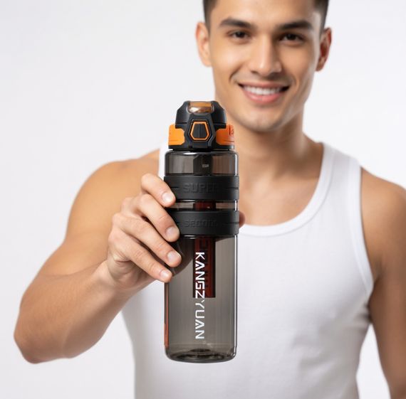 Спортивная бутылка для воды KANGZYUAN 700 мл Черная Тритановая (BPA Free), с клапаном и поилкой | Зображення 7