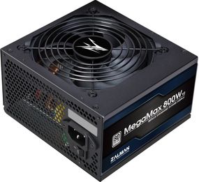 Блок питания Zalman Megamax (800W) 83% 80+ White 120мм 1xMB 24pin(20+4) 2xCPU (8pin+(4+4)pin) 4xMolex 8xSATA 4xPCIe 8pin(6+2) ZM800-TXII