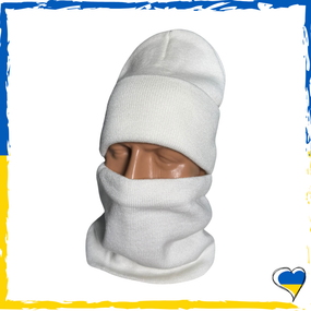 Комплект білий шапка и баф на флісі унісекс. Набір теплий. Чоловічий, жіночий, підлітковий, дитячий
