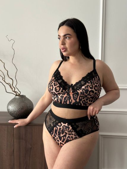 Жіночий комплект білизни PLUS SIZE леопардовий з мереживом | Зображення 5