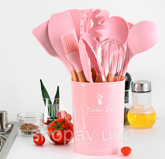 Набор кухонных принадлежностей Kitchen Set, 12 предметов ∙ Силиконовые аксессуары для кухни с подставкой | Зображення 4