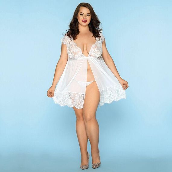 Сексуальный пеньюар JSY «Чувственная Люси» Plus Size, White, кружево, мелкая сетка, стринги sexstyle