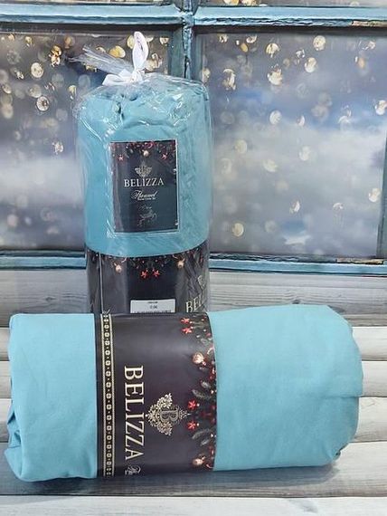 Простынь на резинке(160х200см) с наволочками(50х70см)  Belizza Petrol Фланель Хлопок