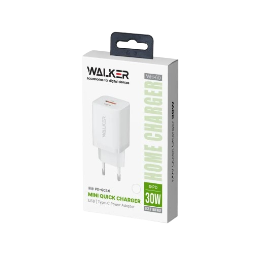 Зарядний пристрій мережевий USB/Type-C 3,0A QC+PD 30W чорний Max WALKER WH-60 | Зображення 1