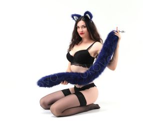 Анальний хутряний хвіст без пробки, Синій, OKOVA 100 см. Sex Aura