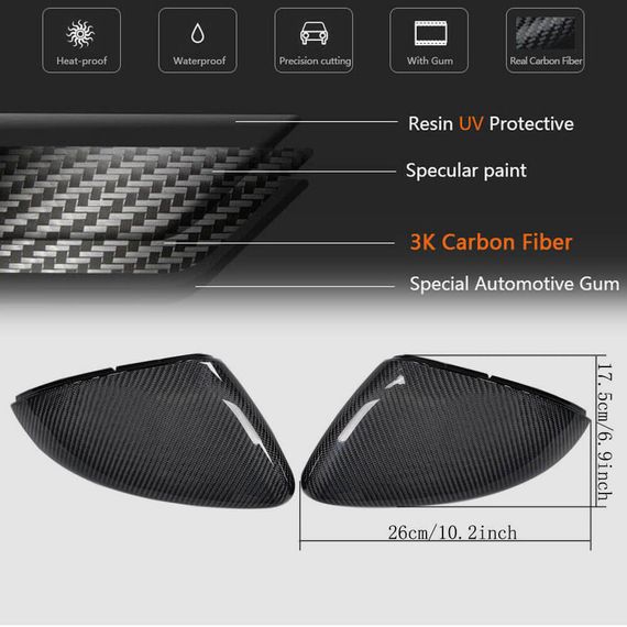 Накладки на Зеркала V2 (Карбон) для Volkswagen Golf 7/E-Golf 2012-2020 гг | Зображення 5