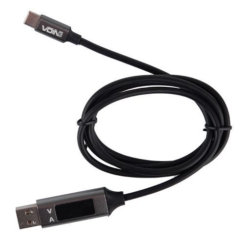 Кабель VOIN CC-3201C GY, USB-Type C 3А, 1m, grey з дисплеєм