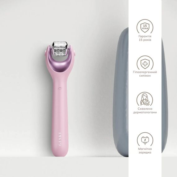 Электронный роллер для лица с микроиглами GESKE MicroNeedle Face Roller 9в1 gray, Розовый | Зображення 2