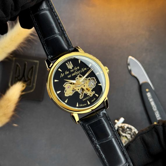 Класичний чоловічий годинник Awarder 022-3D Не Забуду Дім Gold-Black | Зображення 9