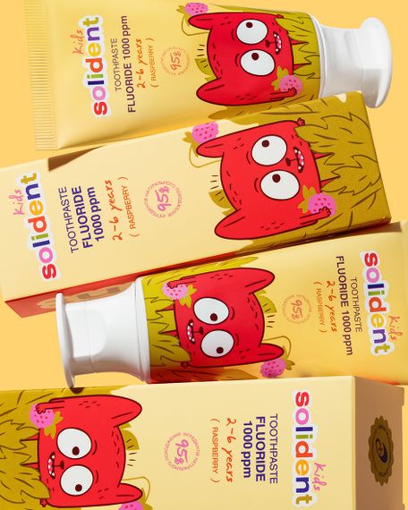 Дитяча зубна паста Solident Kids зі смаком малини, з фтором 1000 ppm, 50 ml | Зображення 2